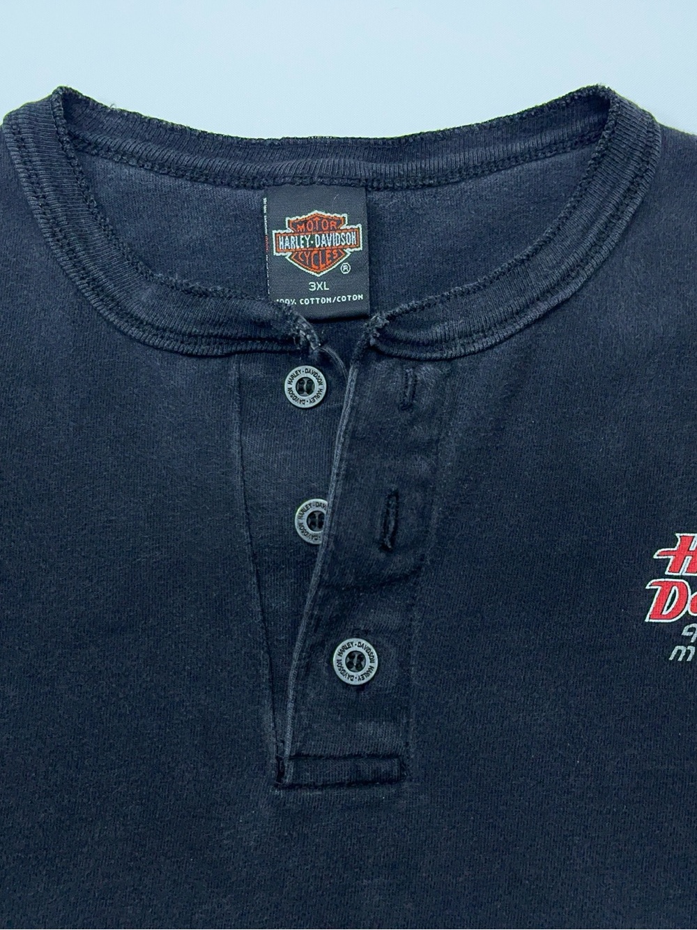 Harley Davidson Henley Shirt Mens Size 3XL Black Long Sleeve Memphis TN Made USA